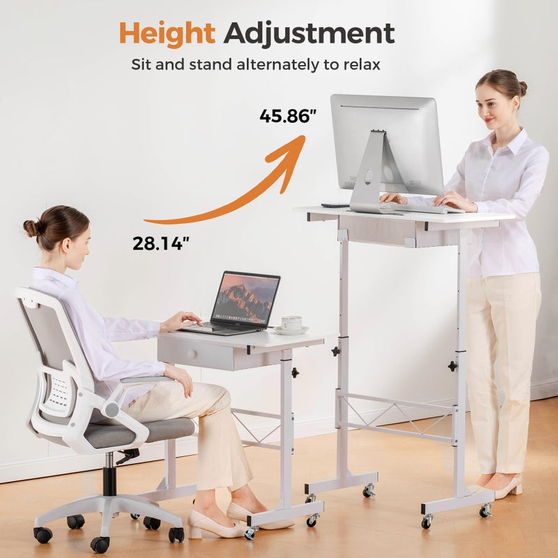 COMHOMA Small Standing Desk Adjustable Height Small Computer Desk Mobile Portable Rolling Laptop Table with Wheels 32" Computer Workstation Sit Stand Desks Portable Standing Table Treadmill desks - Image 3