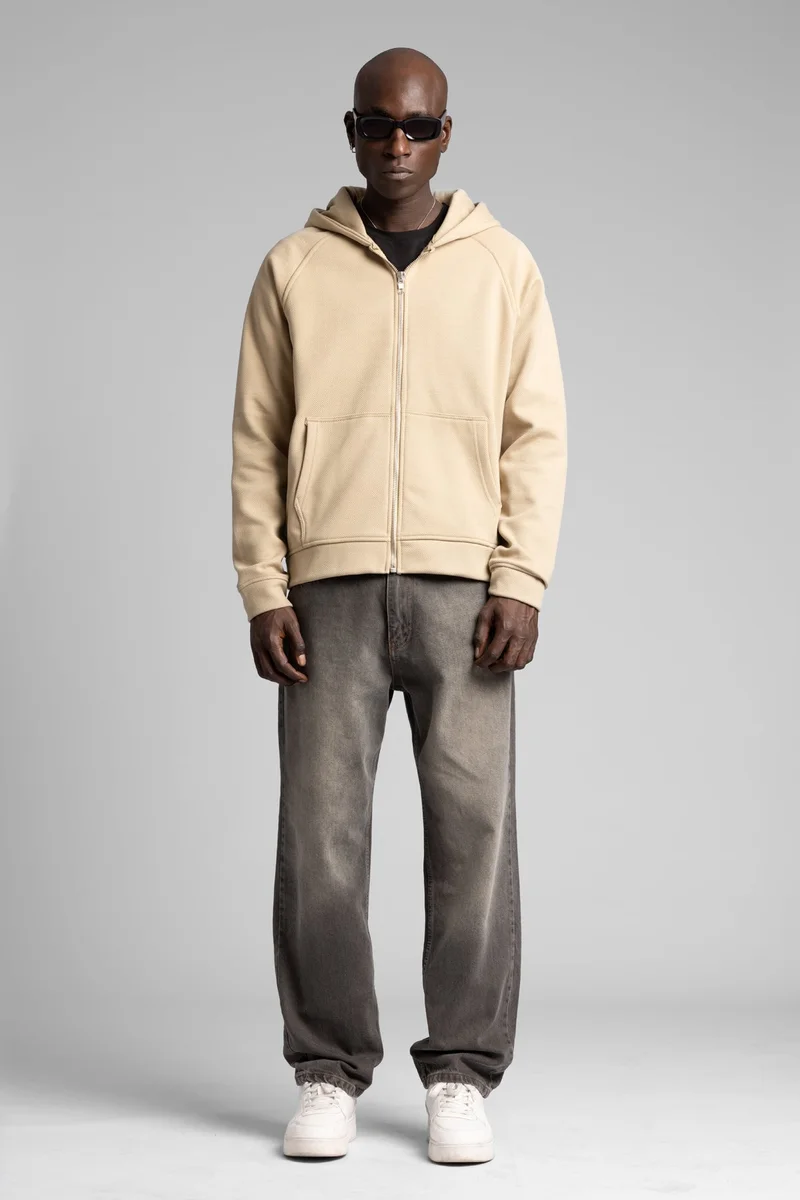 Catch Diagonal Textured Zip-Up Hooded Sweatshirt