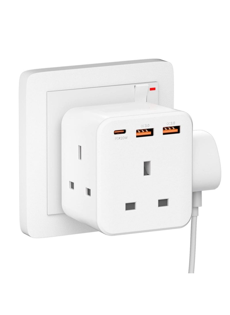 Multi Plug Extension, 3 Way 3 Plugs Socket adapter, 6-in-1 Cube Electrical Extender Outlet Adaptor, PDQC 3.0 20W USB Wall Charger, Plug Expander for Home, Office, Kitchen, 13A 3250W - Image 1