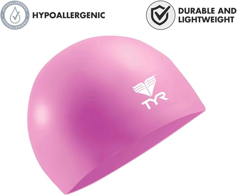 TYR Wrinkle Free Junior Silicone Swim Cap - Pink - Image 2