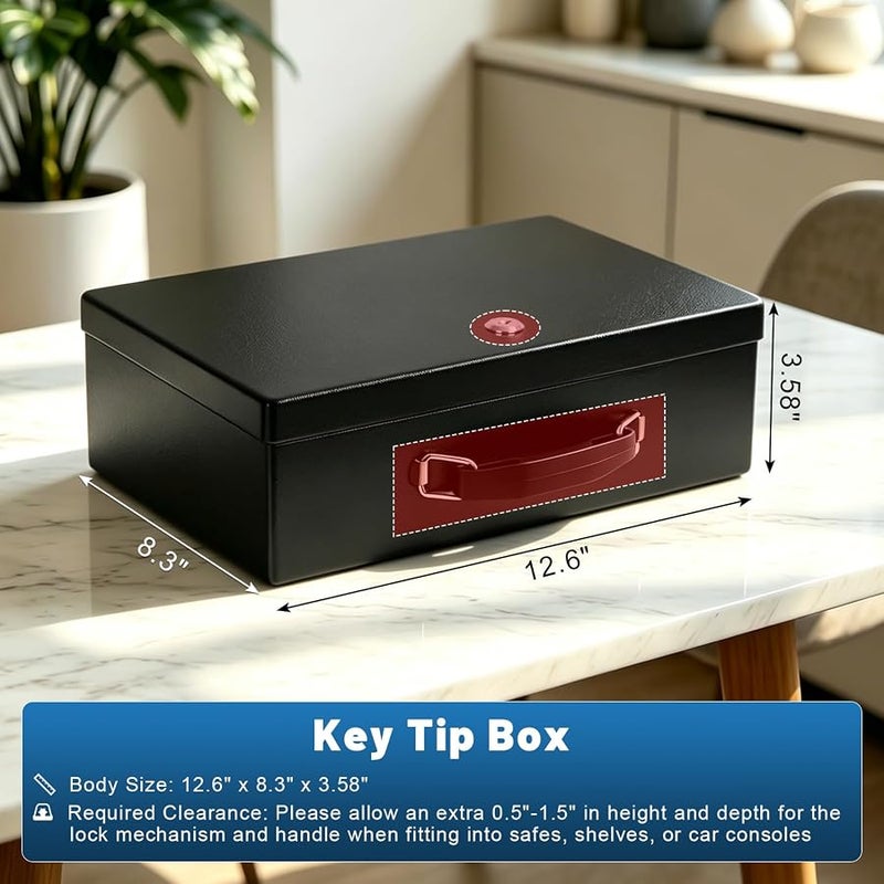 KYODOLED Fireproof Document Box with Key Lock, Small Lock Boxes for Personal Items, Fire and Water Resistance, Fireproof Safe Box for Documents, Jewelry, Passport, Cash, 12.6'' x 8.3'' x 4.3'' Black - Image 4
