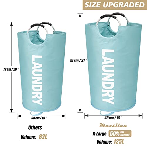 Maxsilan 125L X-Large Laundry Basket, Freestanding Tall Clothes Hamper, Collapsible Laundry Bag, Light Blue - Image 3