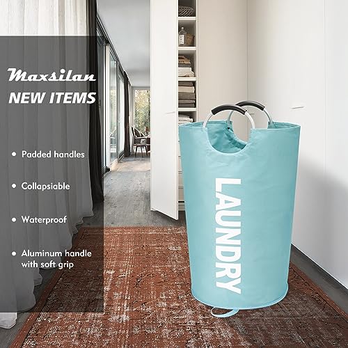 Maxsilan 125L X-Large Laundry Basket, Freestanding Tall Clothes Hamper, Collapsible Laundry Bag, Light Blue - Image 2