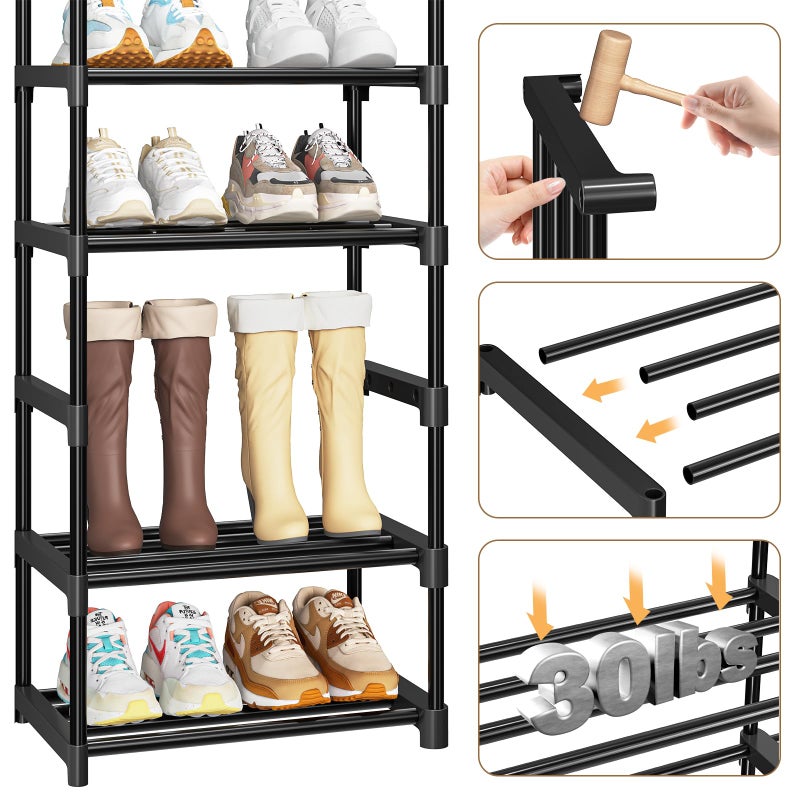 Ekisemio Shoe Rack Large Capacity 72 Pairs Tall Shoe Shelf, 3 Row 12 Tiers Sturdy Metal Shoe Organizer for Entryway, Closet, Bedroom, Black - Image 5