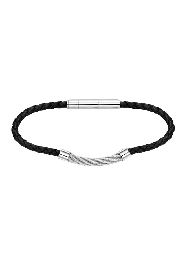 بوليس Kingpins Bracelet for Men Stainless Steel Cable with Black LeatherPEAGB0005407