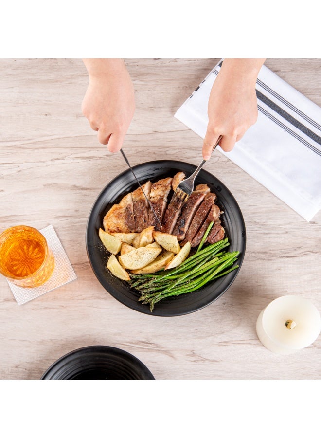 Restaurantware Voga 10 x 10 x 1.2 Inch Serving Plates, 10 Round Dinner Plates - Premium, Mimics The Look Of Black Stone, Black Melamine Serving Platters, Serve Hot Or Cold Food, For All Occasions  - Image 5