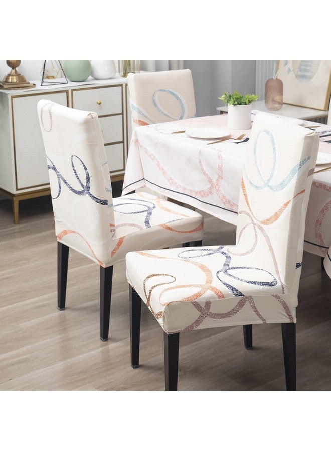 Styleys Styleys Elastic Chair Cover Stretch Removable Washable Short Dining Chair Cover Protector Seat Slipcover (Set of 6, Beige Ribbons, SD3187)  - Image 5