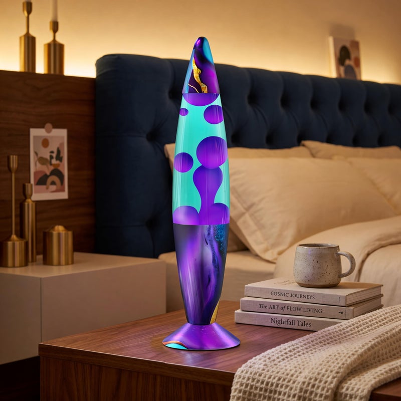 JAMBO 16" Beautiful Lamp- Teal with Purple Wax- Relaxing Liquid Light, Night Light Nightlight, Retro Home Decor Light, Living Room Office Bedroom Lamp for Adults Teens Kids, Magma Motion - Image 2