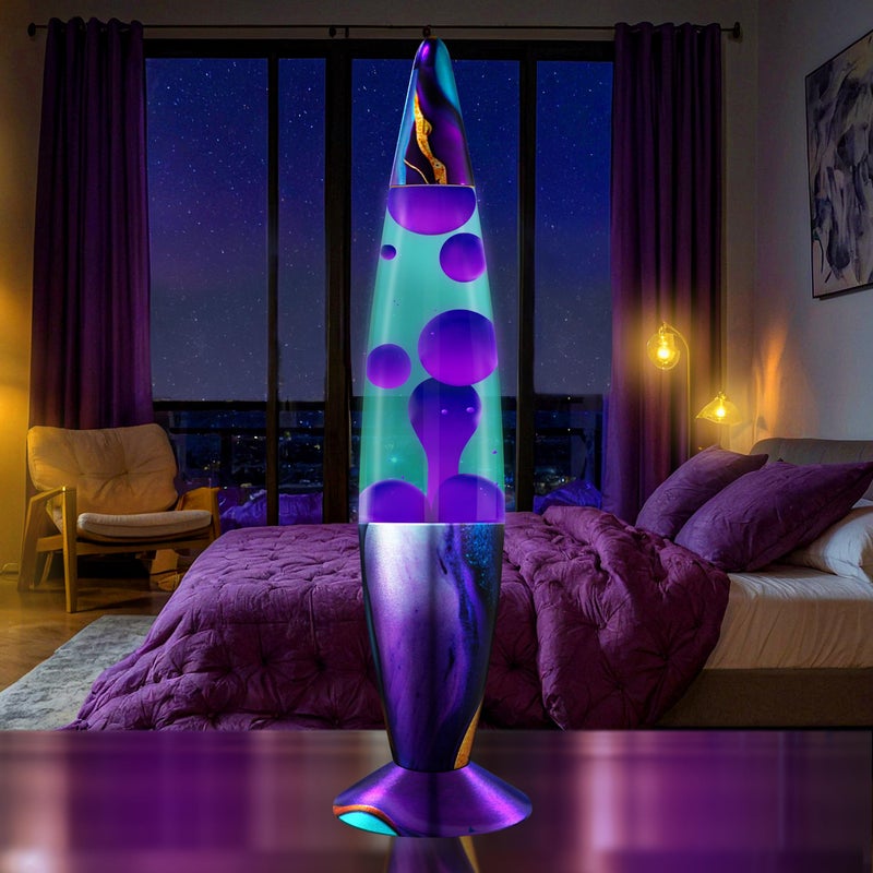 JAMBO 16" Beautiful Lamp- Teal with Purple Wax- Relaxing Liquid Light, Night Light Nightlight, Retro Home Decor Light, Living Room Office Bedroom Lamp for Adults Teens Kids, Magma Motion - Image 5