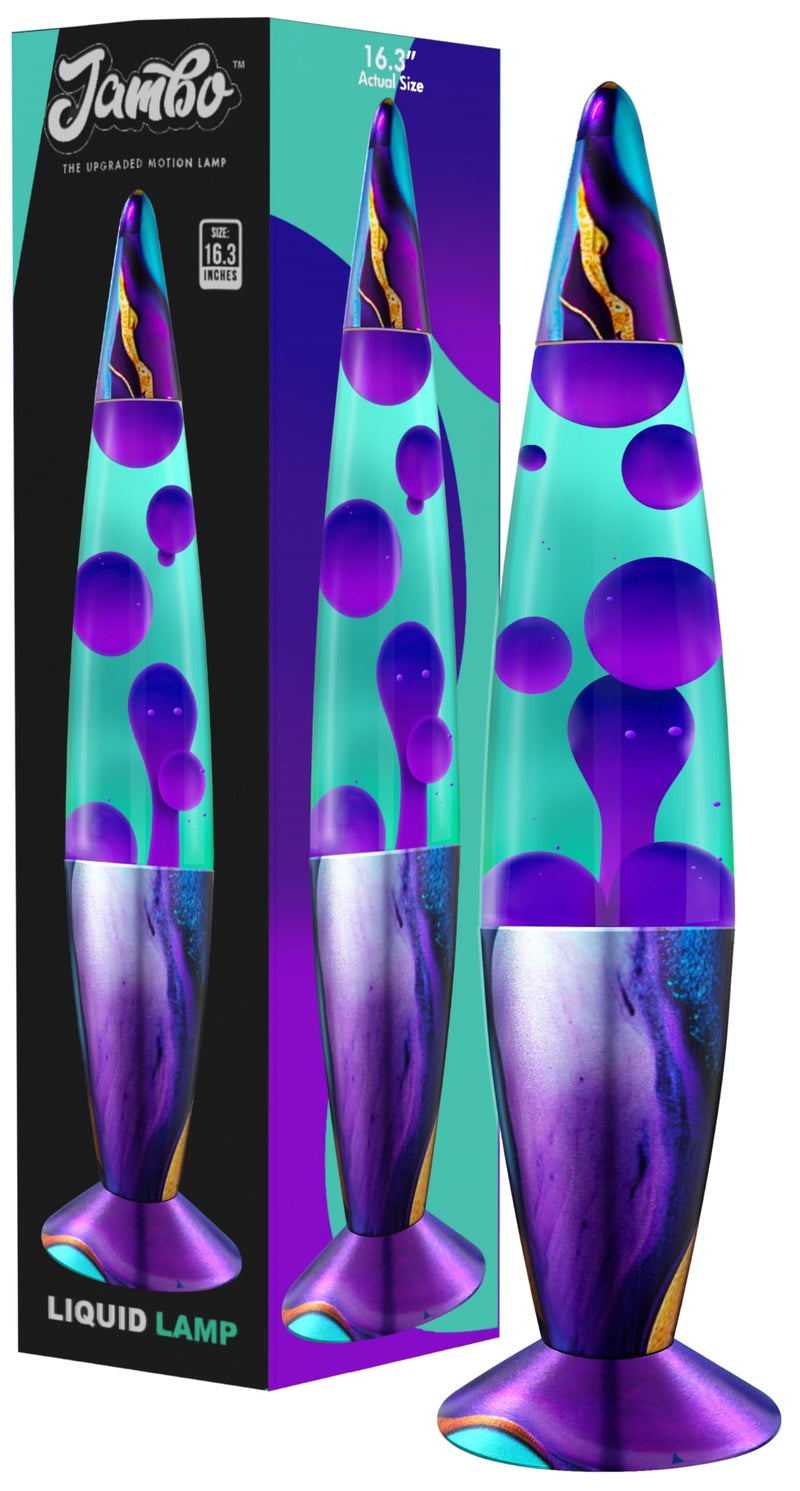 JAMBO 16" Beautiful Lamp- Teal with Purple Wax- Relaxing Liquid Light, Night Light Nightlight, Retro Home Decor Light, Living Room Office Bedroom Lamp for Adults Teens Kids, Magma Motion - Image 1