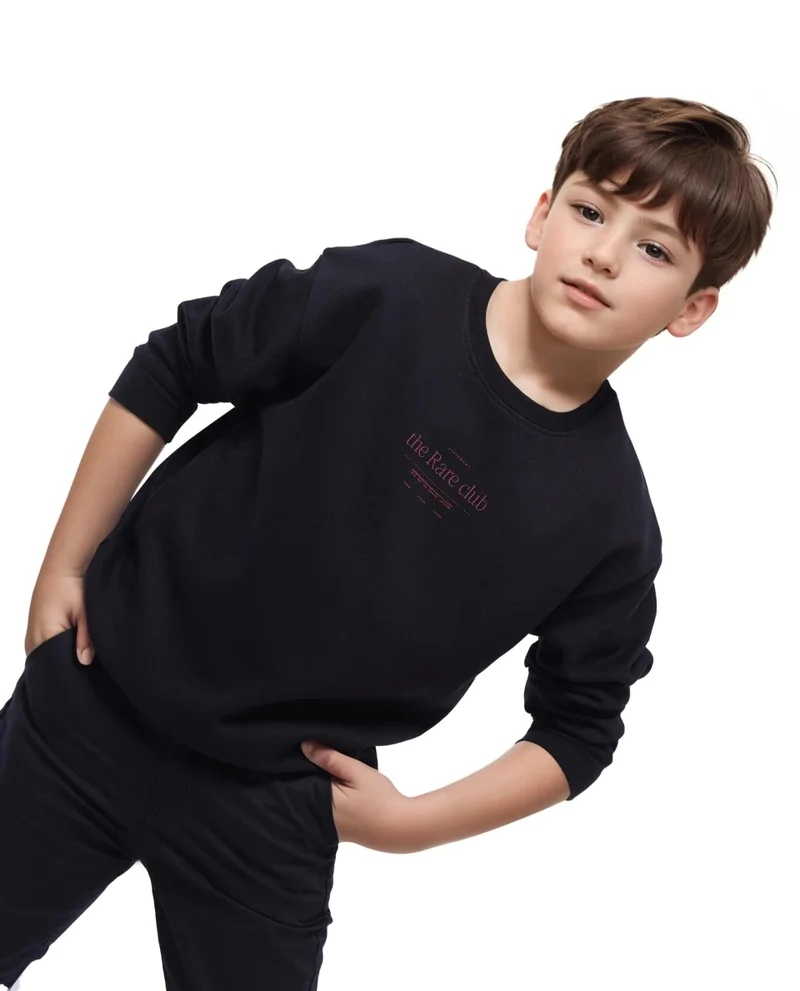 Rare Ones Rare Ones Kids Tamu Black Cotton Full Sleeve Crew Neck HD Print With Twill Texture Sweatshirt