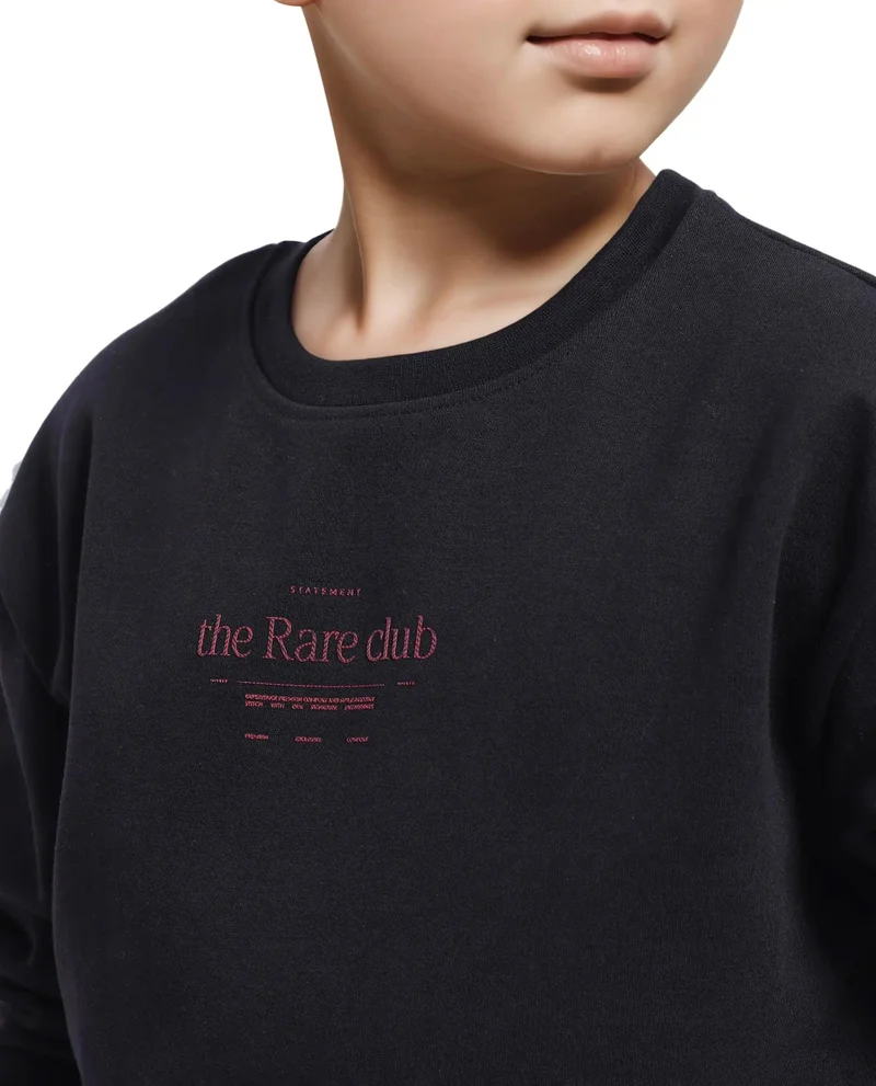 Rare Ones Rare Ones Kids Tamu Black Cotton Full Sleeve Crew Neck HD Print With Twill Texture Sweatshirt