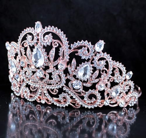 Janefashions Victorian Clear White Austrian Rhinestone Crystal Tiara Crown With Hair Combs Princess Queen Headband Headpiece Jewelry Beauty Contest Birthday Bridal Prom Pageant T1505 (Rose Gold Plated) - Image 4
