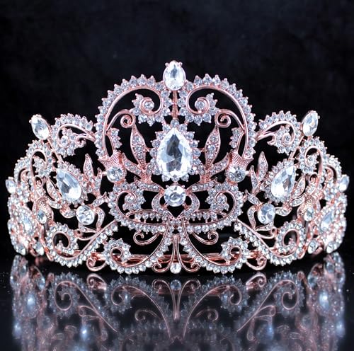 Janefashions Victorian Clear White Austrian Rhinestone Crystal Tiara Crown With Hair Combs Princess Queen Headband Headpiece Jewelry Beauty Contest Birthday Bridal Prom Pageant T1505 (Rose Gold Plated) - Image 3