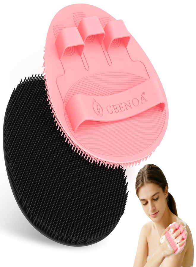 GEENOA Soft Silicone Bath Gloves 2PCS, 360° Anti-Slip Silicone Body Scrubber for Rich Foaming Deep Cleaning, Revolutionary No-Grip & Hand-fit Design Shower Scrubber for All Skin Types.(Black+Pink) - Image 1