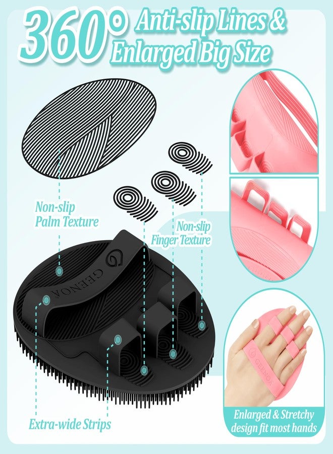 GEENOA Soft Silicone Bath Gloves 2PCS, 360° Anti-Slip Silicone Body Scrubber for Rich Foaming Deep Cleaning, Revolutionary No-Grip & Hand-fit Design Shower Scrubber for All Skin Types.(Black+Pink) - Image 4