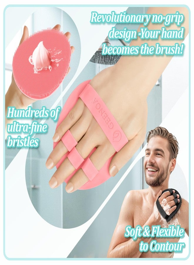 GEENOA Soft Silicone Bath Gloves 2PCS, 360° Anti-Slip Silicone Body Scrubber for Rich Foaming Deep Cleaning, Revolutionary No-Grip & Hand-fit Design Shower Scrubber for All Skin Types.(Black+Pink) - Image 5