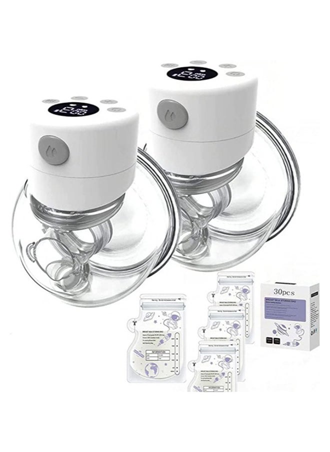 Electric Hands Free Wearable Breast Pump With 2 Mode And 9 Levels Pumping And 30 Breastmilk Storage Bags 