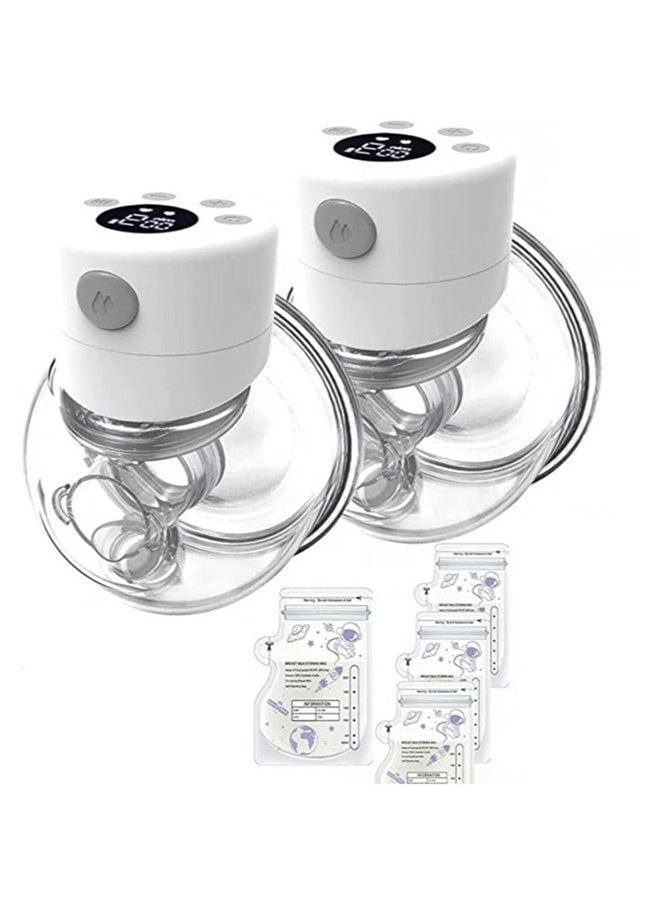 Electric Hands Free Wearable Breast Pump With 2 Mode And 9 Levels Pumping And 30 Breastmilk Storage Bags 