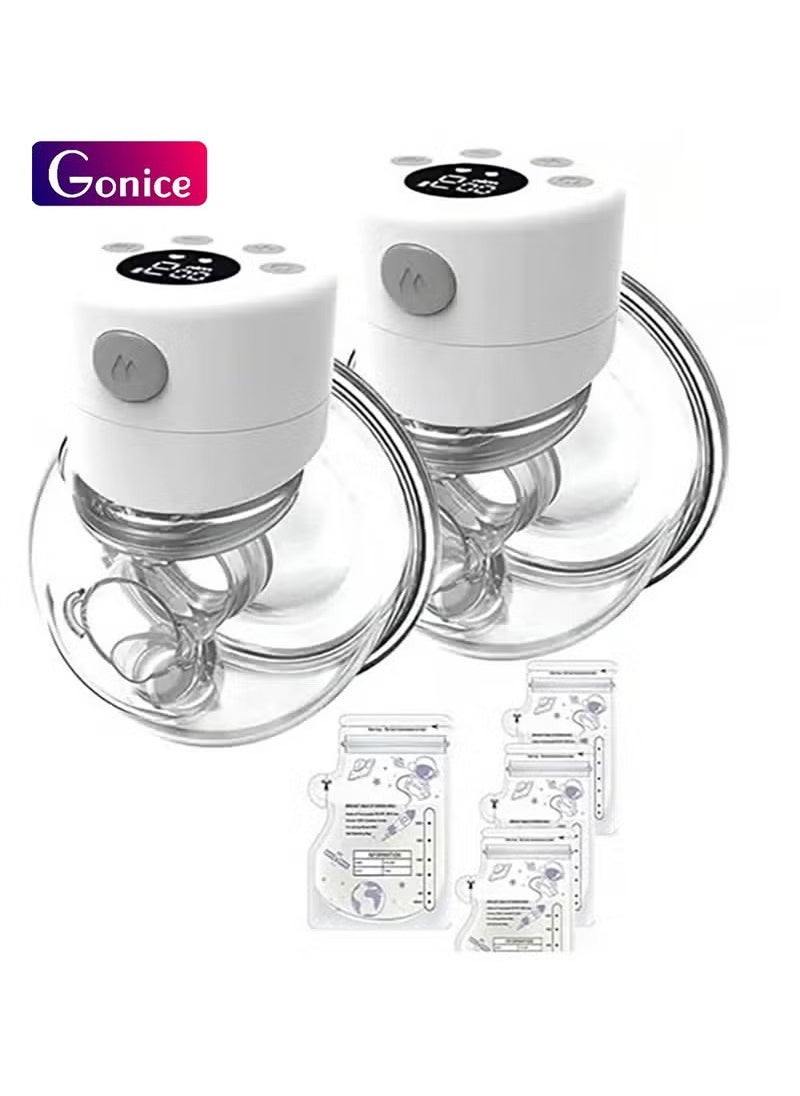 Gonice Electric Hands Free Wearable Breast Pump With 2 Mode And 9 Levels Pumping And 30 Breastmilk Storage Bags 