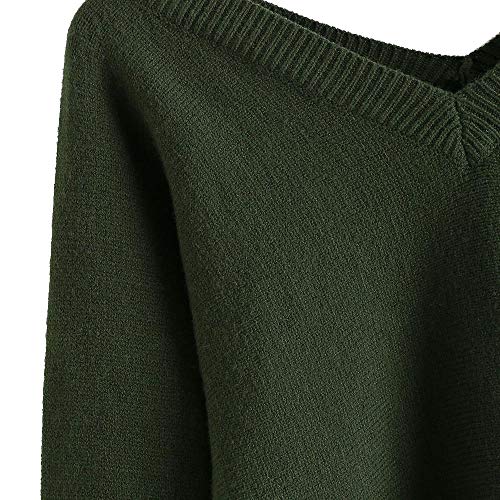 ZAFUL Women's Cropped Sweater V-Neck Long Sleeve Crop Sweater Pullover Jumper Knit Top (1-Green, S) - Image 3