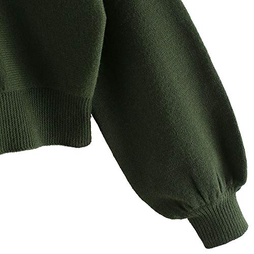 ZAFUL Women's Cropped Sweater V-Neck Long Sleeve Crop Sweater Pullover Jumper Knit Top (1-Green, S) - Image 4