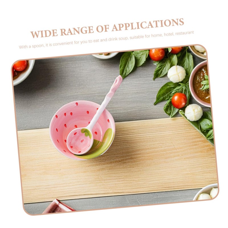 Ceramic Strawberry Print Rice Soup Bowl Set with Spoon Easy Clean Kitchen Serving Dish - Image 4