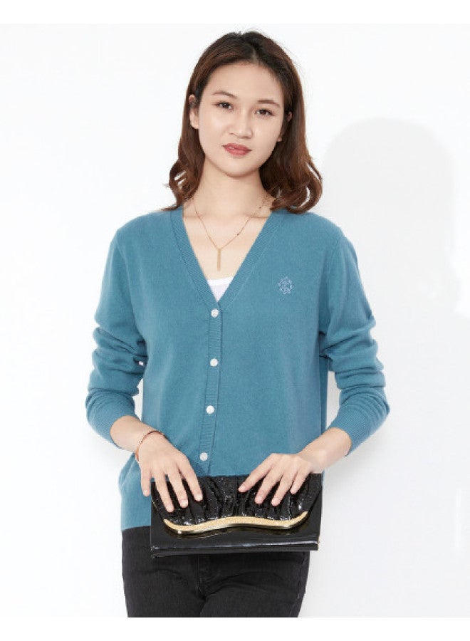 Hengyuanxiang Solid Color Rhinestone Pure Wool V-Neck Cardigan Warm Wool Cardigan Coat - Image 1