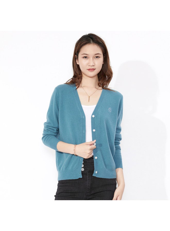 Hengyuanxiang Solid Color Rhinestone Pure Wool V-Neck Cardigan Warm Wool Cardigan Coat - Image 4