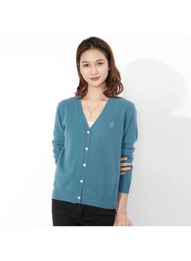 Hengyuanxiang Solid Color Rhinestone Pure Wool V-Neck Cardigan Warm Wool Cardigan Coat - Image 3