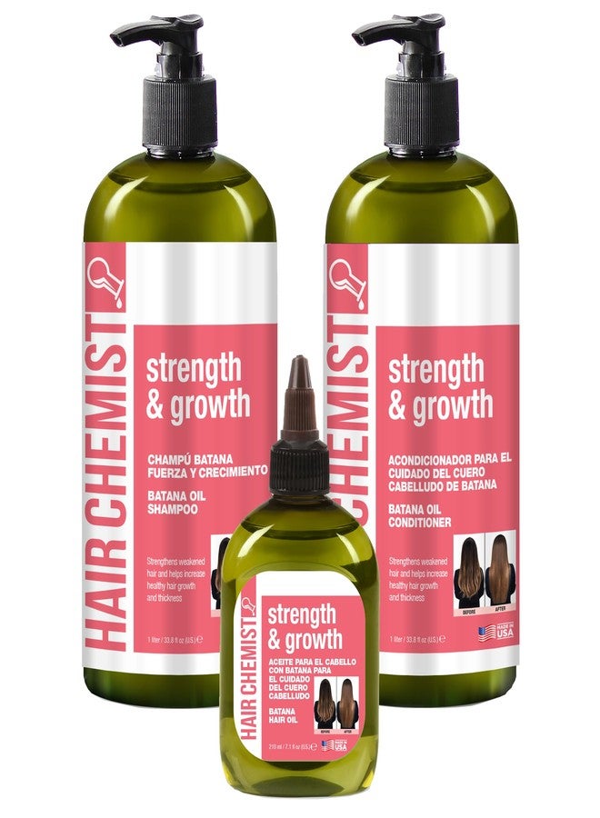 Hair Chemist Strength & Growth Batana Oil Shampoom Conditioner Set 33.8 oz. & Hair Oil 7.1 oz. (3-PC Set) - Batana Shampoo and Conditioner for Hair Growth, Thickening and Strength - Image 1