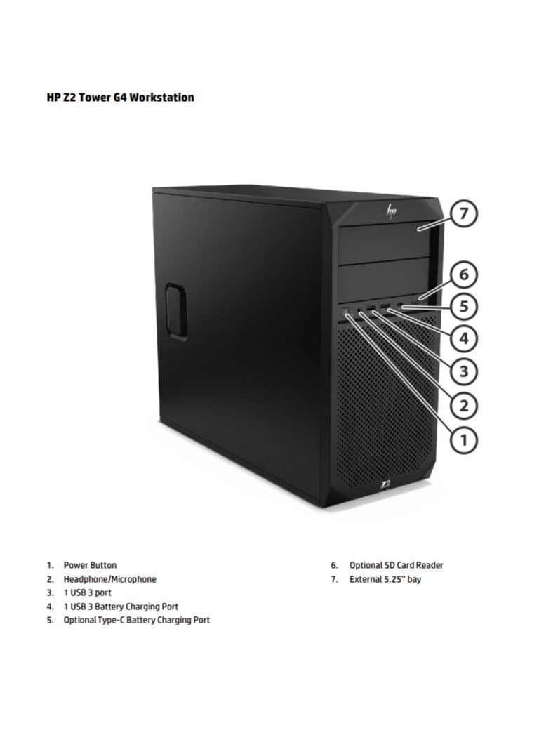 HP Z2 Tower G4 Workstation PC, CPU Xeon E-2104G 4C, Ram 8Gb DDR4 2656 DIMM, GFX Int UHD P630 Xeon, 1Tb Hdd 7200 Rpm SATA, DVD, Win 11 Pro Black - Image 5
