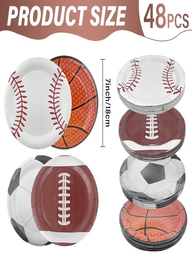 ITTEBISS 48PCS Sports Birthday Party Decorations 7" Sports Party Plates Disposable Sports Paper Plates Baseball Basketball Soccer Football Plates for Boys Adults Birthday Party Decorations - Image 2
