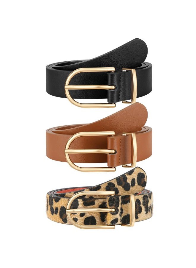 VONMELLI 3 Pack Women's Belts for Jeans Pants Fashion Gold Buckle Ladies Dress Belt Black+Brown+Leopard Print M - Image 1