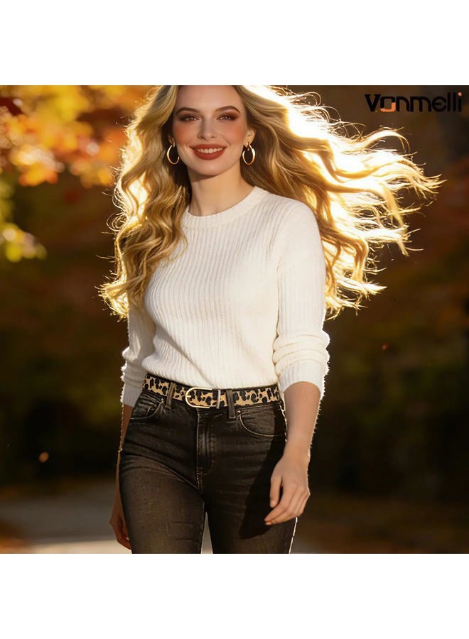 VONMELLI 3 Pack Women's Belts for Jeans Pants Fashion Gold Buckle Ladies Dress Belt Black+Brown+Leopard Print M - Image 2