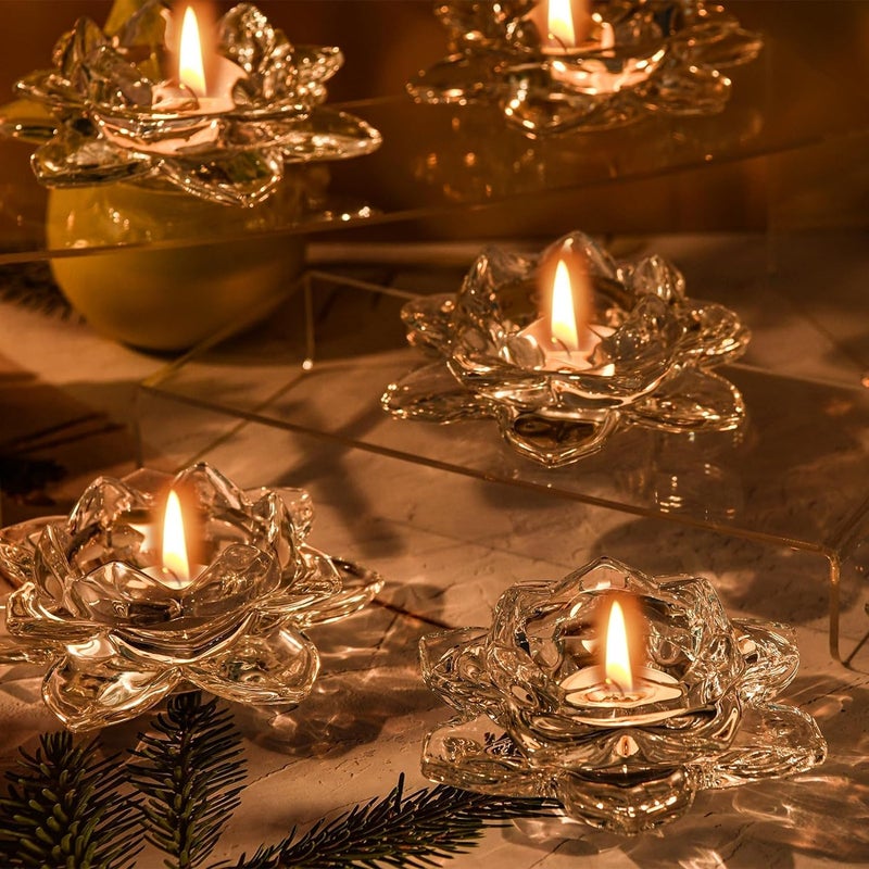 Lawei Lawei Glass Lotus Flower Candle Holders Diya Votive Activity Tealight Holders Tea Light Ideal for Home Dcor Set of 2  - Image 5