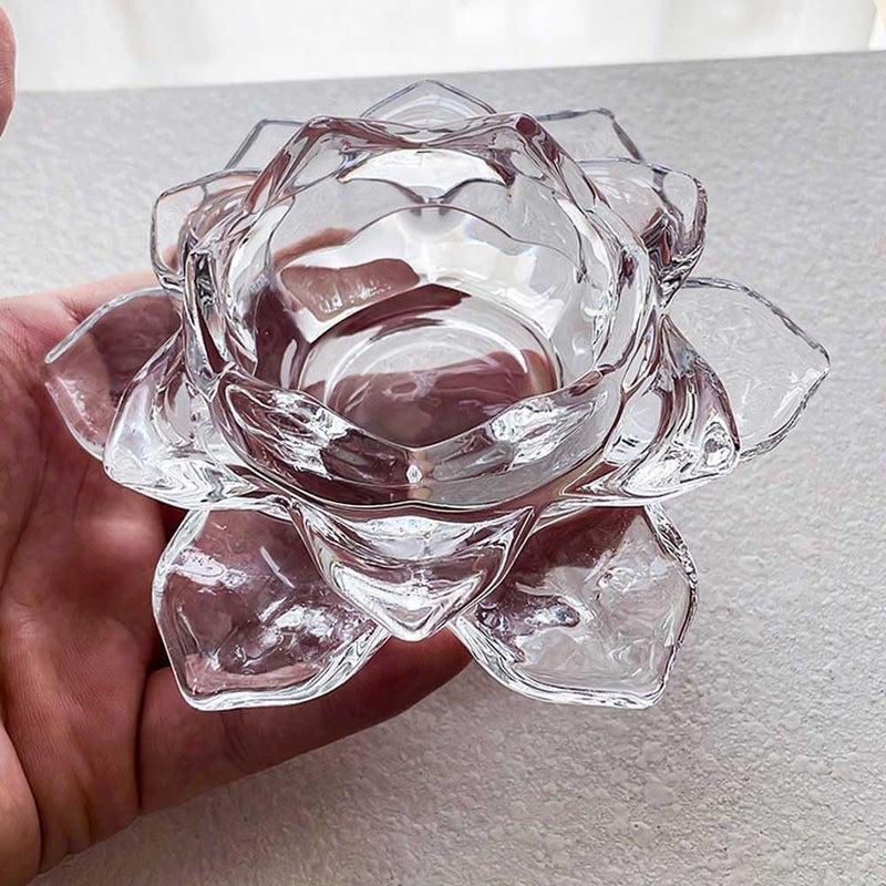 Lawei Lawei Glass Lotus Flower Candle Holders Diya Votive Activity Tealight Holders Tea Light Ideal for Home Dcor Set of 2  - Image 2