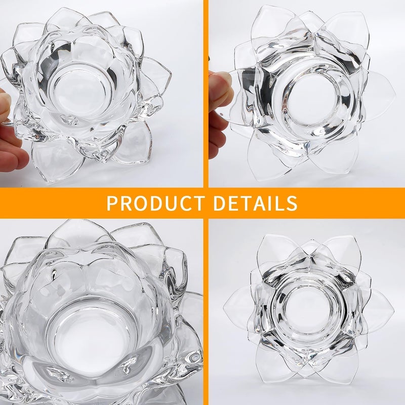 Lawei Lawei Glass Lotus Flower Candle Holders Diya Votive Activity Tealight Holders Tea Light Ideal for Home Dcor Set of 2  - Image 4