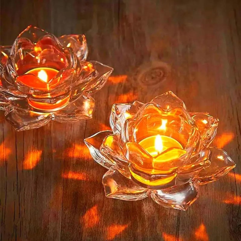 Lawei Lawei Glass Lotus Flower Candle Holders Diya Votive Activity Tealight Holders Tea Light Ideal for Home Dcor Set of 2  - Image 3