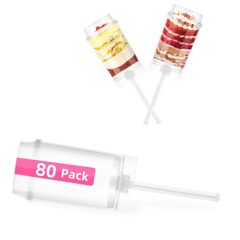 ihomecooker Clear PushUp Cake Pop Shooter Push Pops Plastic Containers with Lids Base  Sticks Pack of 8080 pack