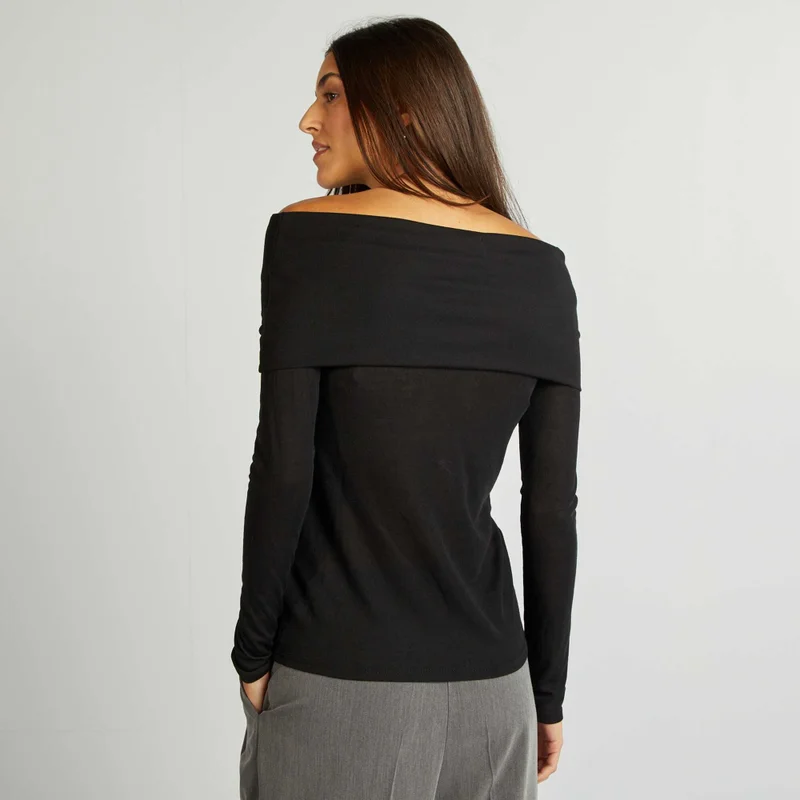 Kiabi Bardot Neckline T-Shirt Black
