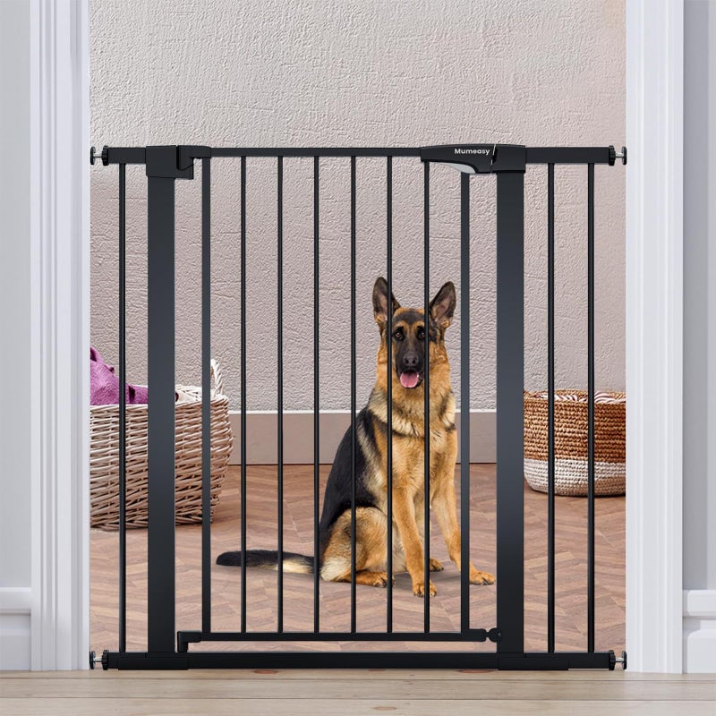 Mumeasy 36" High Extra Tall Dog Gate, 29.6"-40.5" Wide Pressure Mounted Tall Baby Gate for Dog, Auto Close Pet Gate with Door for Stairs,Doorways,House,Black - Image 1