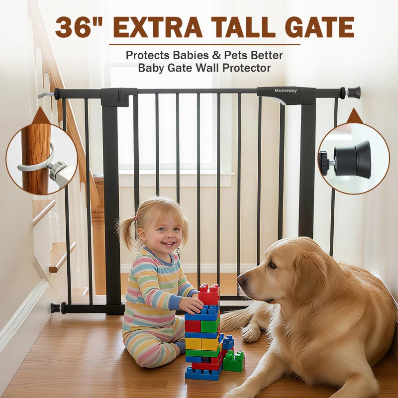 Mumeasy 36" High Extra Tall Dog Gate, 29.6"-40.5" Wide Pressure Mounted Tall Baby Gate for Dog, Auto Close Pet Gate with Door for Stairs,Doorways,House,Black - Image 3