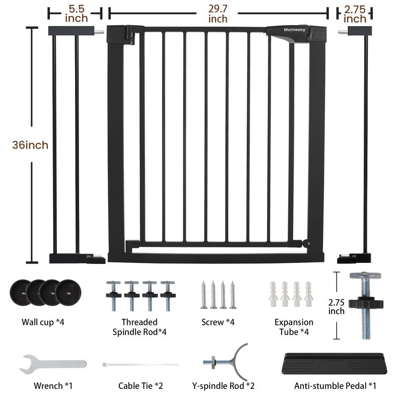 Mumeasy 36" High Extra Tall Dog Gate, 29.6"-40.5" Wide Pressure Mounted Tall Baby Gate for Dog, Auto Close Pet Gate with Door for Stairs,Doorways,House,Black - Image 2