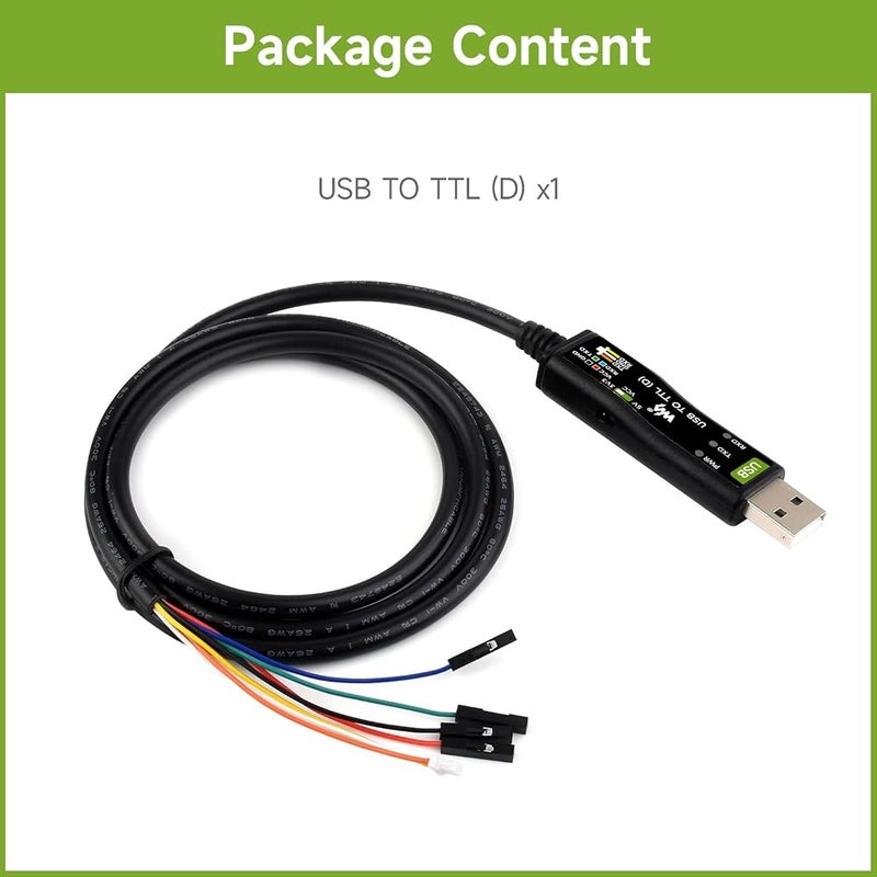 ويف شير 1 كابل تسلسلي صناعي من Waveshare USB إلى TTL (D)، شريحة FT232RNL، دوائر حماية متعددة، لأنظمة Win7/8/10/11/Mac/Linux، مع رأس 4 دبابيس وموصل SH1.0 ثلاثي الأطراف، لتصحيح أخطاء المنفذ التسلسلي لـ Raspberry Pi 5 - Image 2