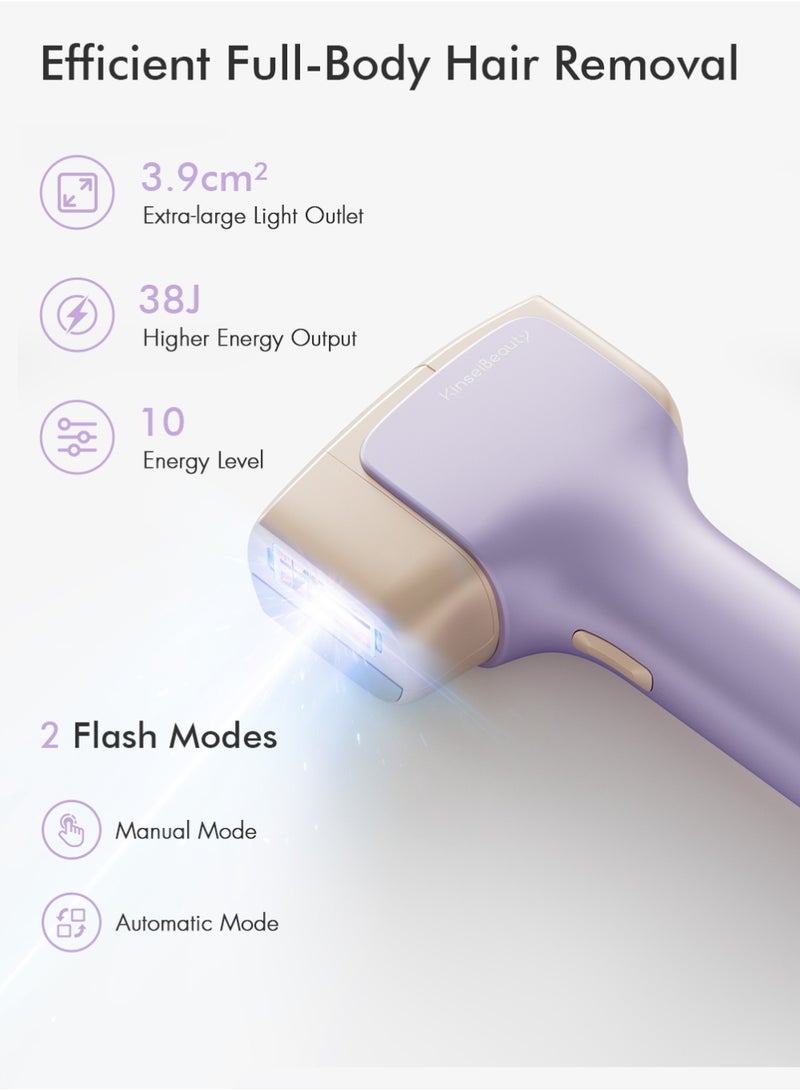 KinseiBeauty T36 999,999 Flashes 10 Energy Levels Laser Hair Removal, 4℃ Ice Cooling Painless IPL Hair Removal Device, 0.5s/Flash, Extra-large 3.9cm² light outlet, Intelligent Skin Tone Recognition Laser Epilator, Laser Hair Removal Device for Whole Body Bikini Face Arm Armpit Back Leg(1*Bikini+1*Face+1*NIR Lamp) - Image 4