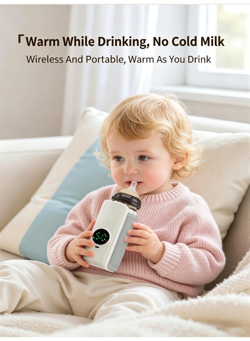 Wireless Portable Baby Bottle Warmer 2000mAh Rechargeable 6 Temperature Settings LED Digital Display USB Type C Fast Charging Universal Bottle Heating Sleeve For Travel Outdoor Night Feeding Infant Milk Warm Keeping Use - Image 3
