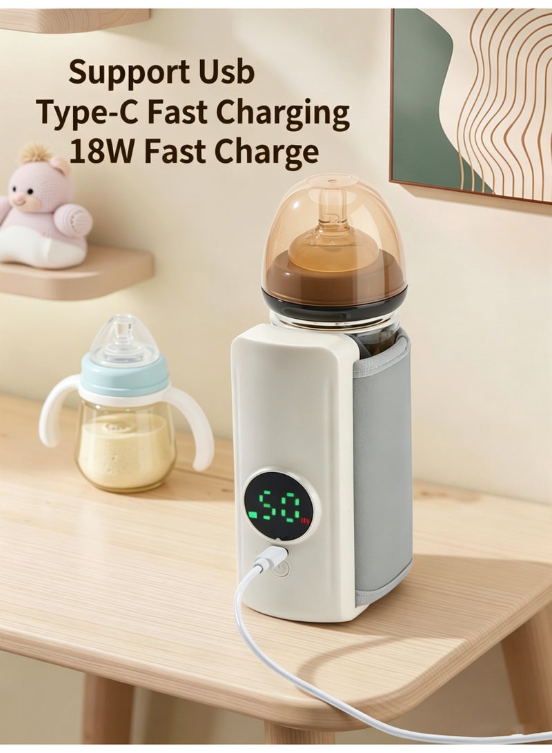Wireless Portable Baby Bottle Warmer 2000mAh Rechargeable 6 Temperature Settings LED Digital Display USB Type C Fast Charging Universal Bottle Heating Sleeve For Travel Outdoor Night Feeding Infant Milk Warm Keeping Use - Image 4