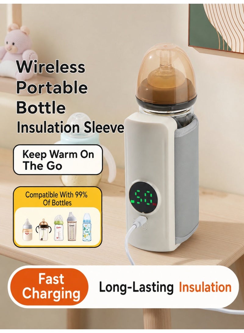 Wireless Portable Baby Bottle Warmer 2000mAh Rechargeable 6 Temperature Settings LED Digital Display USB Type C Fast Charging Universal Bottle Heating Sleeve For Travel Outdoor Night Feeding Infant Milk Warm Keeping Use - Image 2