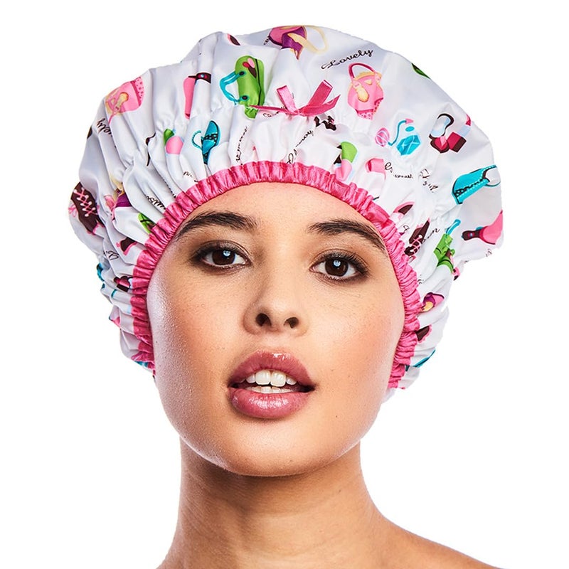Betty Dain Reusable Shower Cap  Bath Cap Lined Oversized Waterproof Shower Caps Large Designed for all Hair Lengths with Lining  Elastic Band Stretch Hem Hair Hat  Fashionista Diva